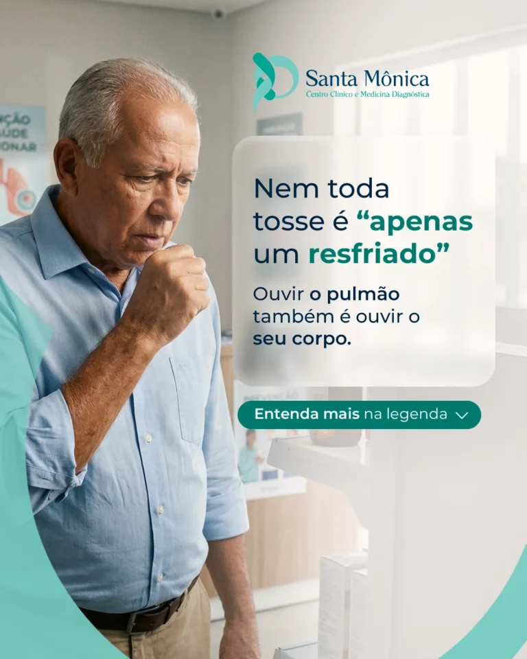 Post da clínica Santa Mônica sobre tosse persistente e saúde do pulmão